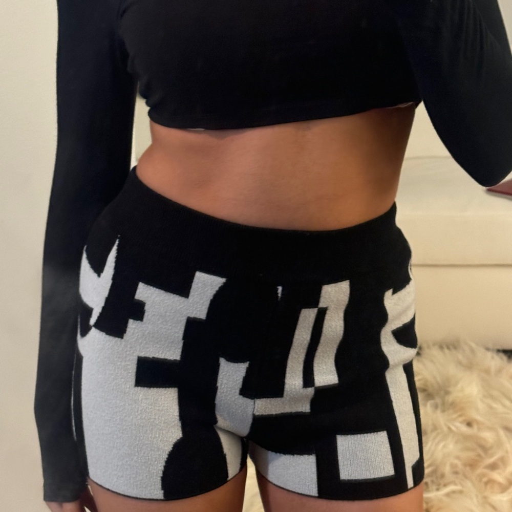 Peppermayo Black and White High Waist Knit Shorts - Picture 2 of 7